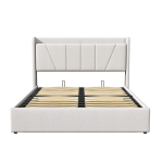 Mink&scaron;ta lova 140&times;200 cm su USB ir hidrauliniu patalynės dėže, lininis audinys, smėlio