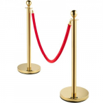 Miniausos kontrolės barjerų komplektas, 2 stulpai su 1,5 m raudona virve, 32x96 cm, auksinė, nerūdijantis plienas