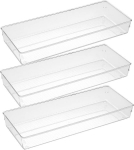 Plastikiniai stalo įrankių dėklas&ndash; Skliudus, matomi, priedams ir makiažo produktams, 15"x6", 3 vnt.