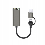 Xo Hub018 2in1 Usb/usb-c į Rj45 tinklo adapteris, pilkas