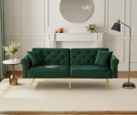 Sofa-lova, su trijų padėčių reguliuojamu atlo&scaron;u, aksominė, žalia