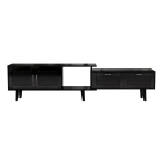 Reguliuojamas TV Staliukas 146&ndash;180 cm su PVC Ratanų Dizainu, 2 Durys, 2 Stalčiai, Iki 75&Prime; TV, Juoda
