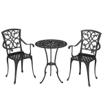 Bistro komplektas apvalus stalas su 2 kėdėmis 60x70 cm juodas liejamo aliuminio