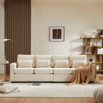 Moderni 4 vietų lino sofa, su rankų ki&scaron;enėmis ir 4 pagalvėmis, svetainė, butas, biuras