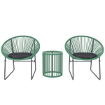 Polyrattan lauko baldų komplektas 3 vnt, 2 kėdės + staliukas, žalia