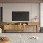 TV spintelė su marmuro ir medžio ra&scaron;to dizainu, geležinės kojos, 100x40x50cm 1 vnt
