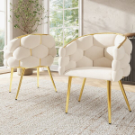Samtinės kėdės 2 vnt, valgomasis/miegamasis, ergonominės, auksinės kojos, beige