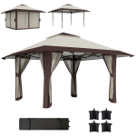 Pop-up pavėsinė 4x4 m, vandeniui atspari, UV 50+, sulankstoma, smėlio