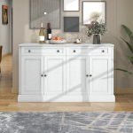 Didelis sideboard su 4 durimis ir 2 stalčiais, modernus, baltas, 150x40x86 cm