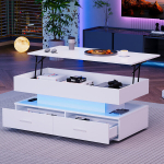 Hidraulinis kavos stalas, LED, Bluetooth, 100x50x44cm, 2 stalčiai
