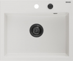 Mexen Oscar granito kriauklė su vienu skyriumi 580 x 490 mm, balta, juodas sifonas - 6519581000-20-B, 580 x 490 x 205 mm