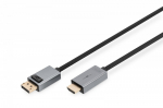 Digitus DP-HDMI Kabelis 1.8m, Juodas, LED, 4K UHD, Dolby, DTS, Audio/Video, DisplayPort 1.2, HDMI 2.0, Auksiniai Kontaktai, 3D, Blu-ray, HD DVD 지원