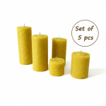 Bičių va&scaron;ko žvakių rinkinys, 5 vnt., skirtingų auk&scaron;čių, geltonos