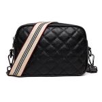 Bags, backpacks, cases,Camera Crossbody Bag for Women Genuine Leather Wide Strap Shoulder Bag Rhombic Lattice Double Layer Messenger Bag,black