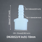 Plastikinė žarnos jungtis su i&scaron;oriniu sriegiu, G3/4&ndash;10 mm (3/8 colio)
