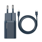 Greita USB-C 20W PD įkroviklis su Lightning kabeliu 1m, mėlynas