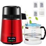 Vandens distiliatorius Vevor, 750W, 1 L/H, 4L, raudonas