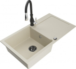 Granitinė virtuvinė plautuvė Mexen Leo su mai&scaron;ytuvu ir sifonu, Beige+Black