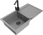 Granitinė virtuvinė plautuvė Mexen Leo su mai&scaron;ytuvu ir sifonu, Grey+Black