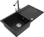 Granitinė virtuvinė plautuvė Mexen Leo su mai&scaron;ytuvu ir sifonu, Black+Chrome