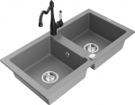 Granitinė virtuvinė plautuvė Mexen Mario su mai&scaron;ytuvu ir sifonu, Grey+Black