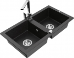 Granitinė virtuvinė plautuvė Mexen Mario su mai&scaron;ytuvu ir sifonu, Metallic black/silver+Chrome