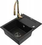 Granitinė virtuvinė plautuvė Mexen Enzo su mai&scaron;ytuvu ir sifonu, Black+Gold