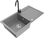 Granitinė virtuvinė plautuvė Mexen Leo su mai&scaron;ytuvu ir sifonu, Grey+Black