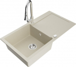 Granitinė virtuvinė plautuvė Mexen Leo su mai&scaron;ytuvu ir sifonu, Beige+Chrome