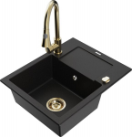 Granitinė virtuvinė plautuvė Mexen Enzo su mai&scaron;ytuvu ir sifonu, Black+Gold