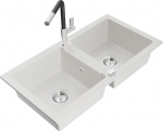 Granitinė virtuvinė plautuvė Mexen Mario su mai&scaron;ytuvu ir sifonu, White+Black/Chrome