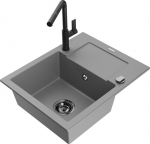 Granitinė virtuvinė plautuvė Mexen Enzo su mai&scaron;ytuvu ir sifonu, Grey+Black
