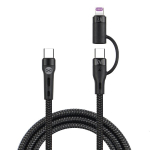 Kabelis Forever 2in1 USB-C - Lightning + USB-C 1,0 m 60 W juodas