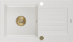 Granitinė virtuvinė plautuvė Mexen Pablo su sifonu, White+Gold, 752 x 436 mm