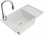 Granitinė virtuvinė plautuvė Mexen Elias su mai&scaron;ytuvu ir sifonu, White+Chrome