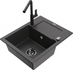 Granitinė virtuvinė plautuvė Mexen Enzo su mai&scaron;ytuvu ir sifonu, Black granite+Black
