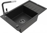 Granitinė virtuvinė plautuvė Mexen Elias su mai&scaron;ytuvu ir sifonu, Metallic black/silver+Black/Chrome