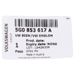 VW GOLF 7 iki MY 2020 Emblema su logotipu ant galinių durelių, juoda, chromuota, originali 5G0853617A