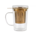 Terminis stiklinis puodelis su arbatinuku Vialli Design Amo 300 ml, aukso spalvos