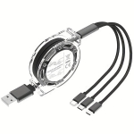 3-in-1 i&scaron;traukiamas USB įkrovimo laidas,  Juoda