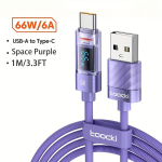 USB A-C 66W greito įkrovimo kabelis,  Violetinė