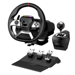 Žaidimų vairas Genius GX SpeedMaster X5 FF su pedalais ir pavarų perjungikliu, juodas