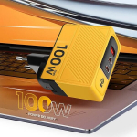 Įkroviklis ne&scaron;iojamam kompiuteriui Geltonas GaN sieninis įkroviklis USB-C 100W + USB 60W Tactical juoda / geltona