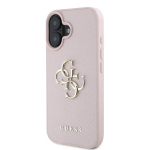Guess grūdinto dizaino rožinis dėklas iPhone 16 &ndash; su logotipu