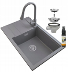 Granito kriauklė Granitan Louis pilka virtuvės mai&scaron;ytuvas Snake sifonas rinkinys