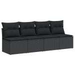Keturvietė sodo sofa，Lauko sofa su pagalvėlėmis, juoda, poliratanas CFE15935