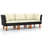 Trivietė sodo sofa，Lauko sofa su pagalvėlėmis, juodos spalvos, poliratanas CFE29335