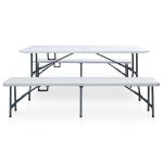 Sodo stalas，Lauko stalas su 2 suoliukais, baltas, 180cm, plienas ir HDPE CFE112890