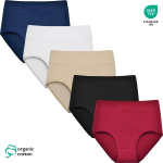 GAUBERT&reg; Organic Cotton High Waist Briefs &ndash; moteri&scaron;kos klasikinės auk&scaron;to liemens kelnaitės, organinė medvilnė, patogios ir odai draugi&scaron;kos, 5-pakuotė skirtingų spalvų / juoda 5-pakuotė, OEKO-TEX sertifikuotos