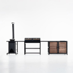 Dvigubas grilis su krosnele kazanui ir plovimo stalu "Master, modulinė sodo virtuvė", 3820/610/850mm.